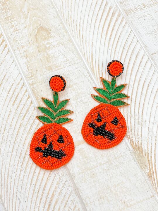 Pineapple Jack-o'-lantern Beaded Dangle Earrings