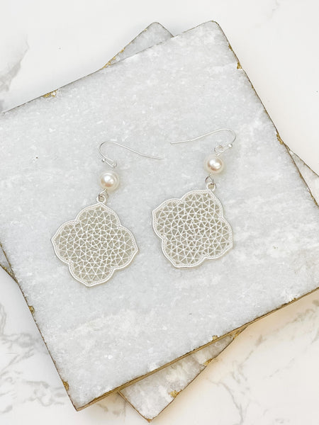 Filigree Freshwater Pearl Dangle Earrings