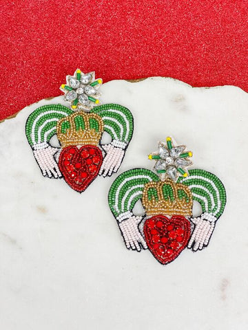 Claddagh Beaded Dangle Earrings