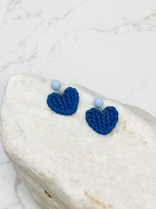 Clay Knit Heart Dangle Earrings