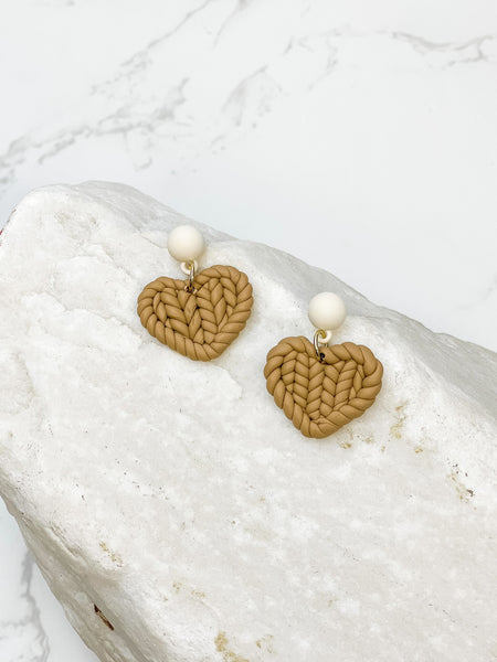 Clay Knit Heart Dangle Earrings