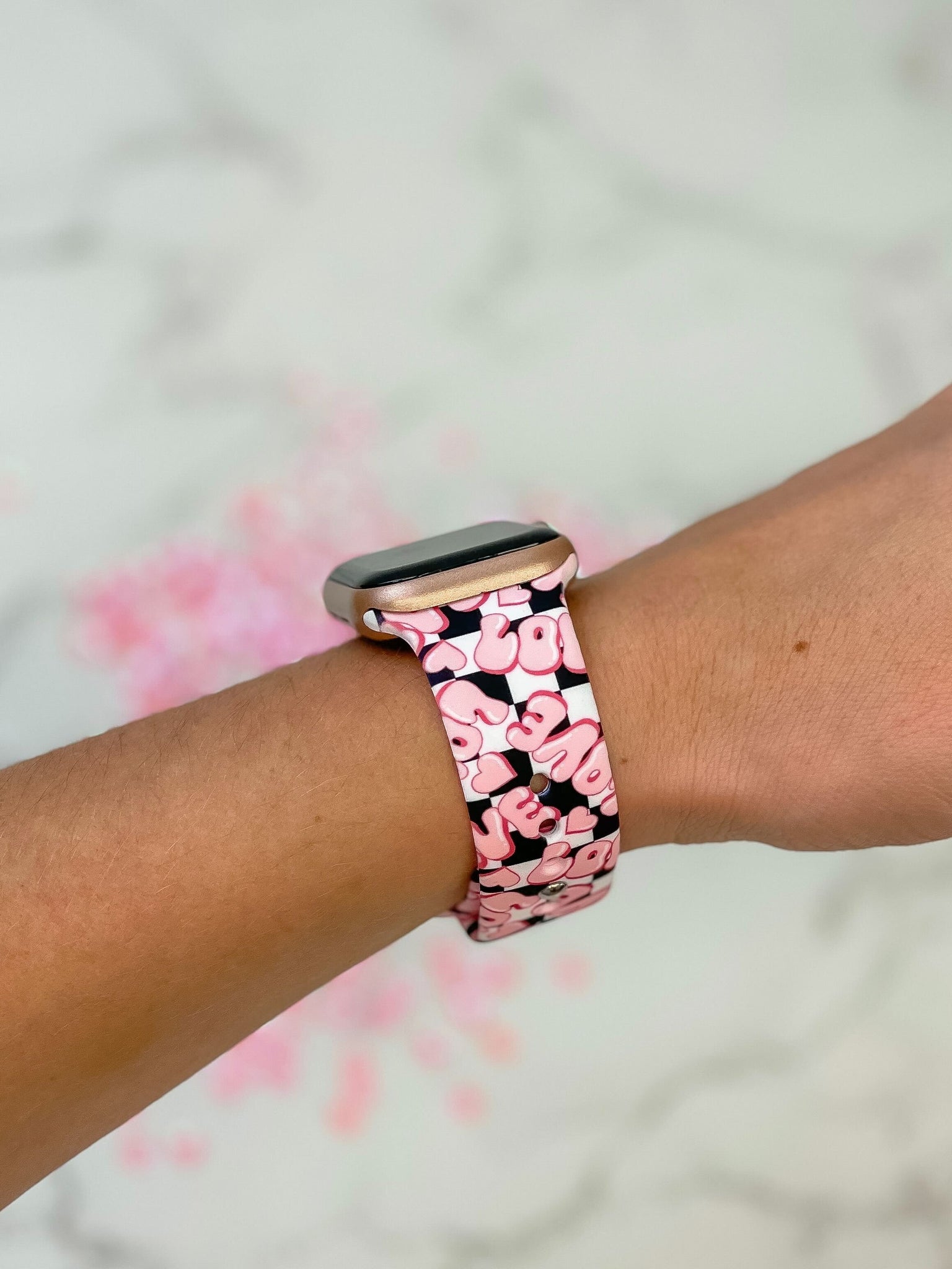 'LOVE' Checkered Print Silicone Smart Watch Band
