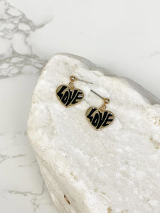 'Love' Enamel Heart Dangle Earrings