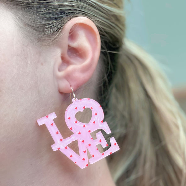 Mini Heart 'Love' Dangle Earrings