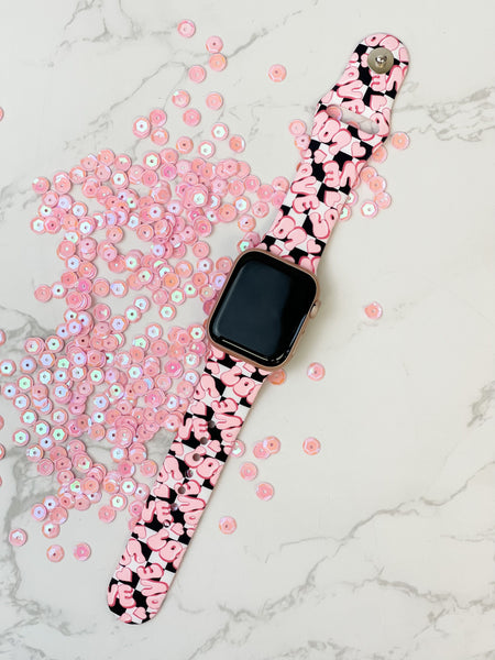 'LOVE' Checkered Print Silicone Smart Watch Band