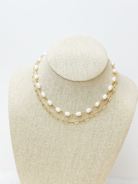 Layered Chain Link & Pearl Necklaces
