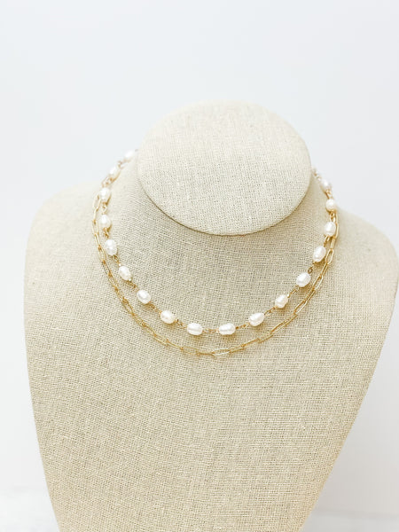 Layered Chain Link & Pearl Necklaces