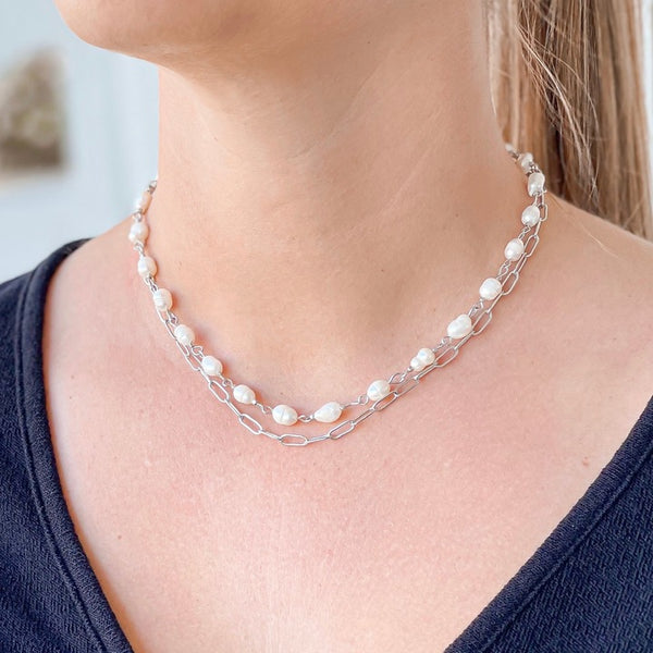 Layered Chain Link & Pearl Necklaces
