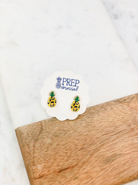 Leopard Pineapple Enamel Stud Earrings
