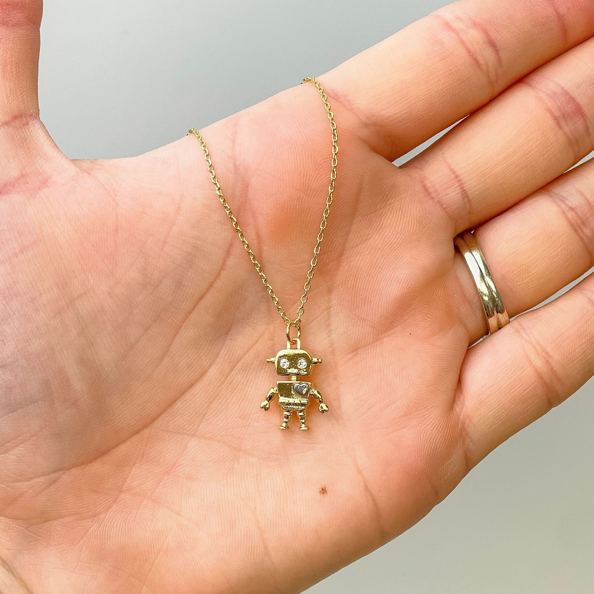 Love Robot Pendant Necklace - Gold