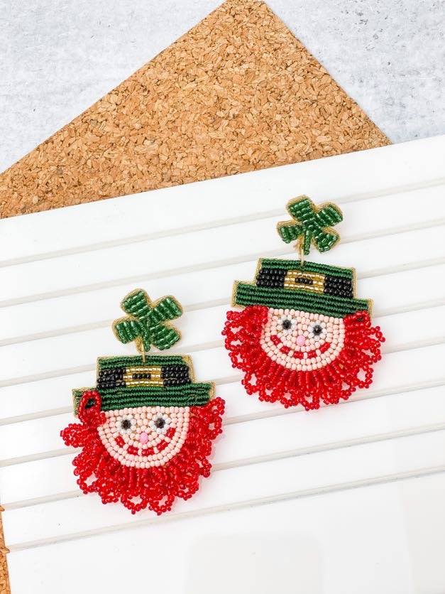 Lucky Leprechaun Beaded Dangle Earrings