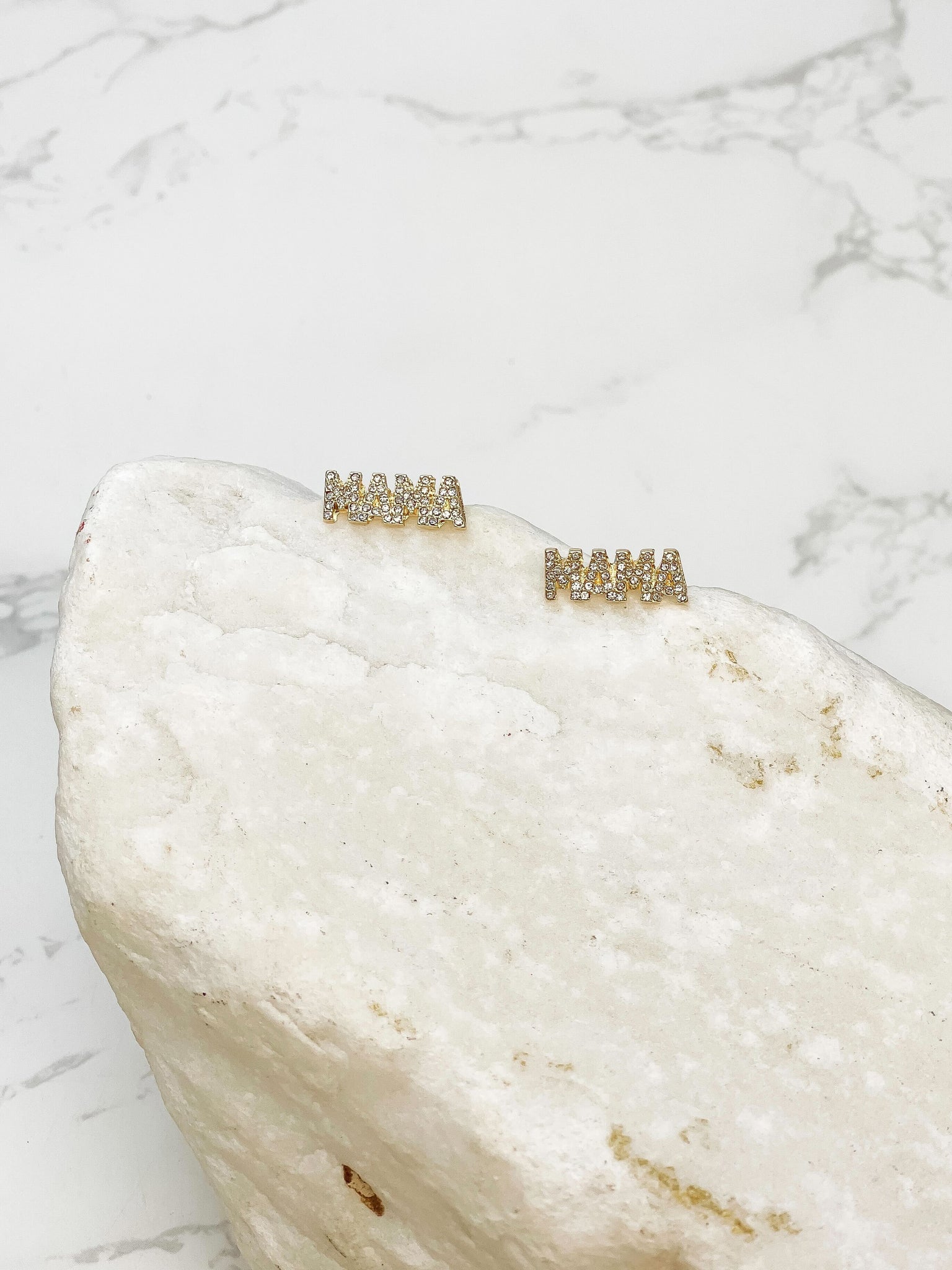 Gold & Glitzy Rhinestone Mama Stud Earrings