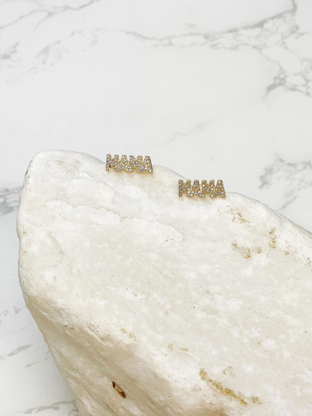 Gold & Glitzy Rhinestone Mama Stud Earrings