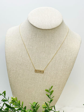 'MAMA' Gold Bar Pendant Necklace