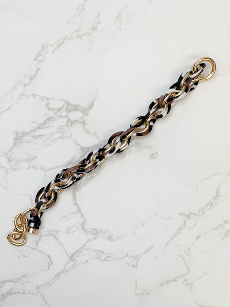 Black & White Marbled Gold Chain Link Bracelet