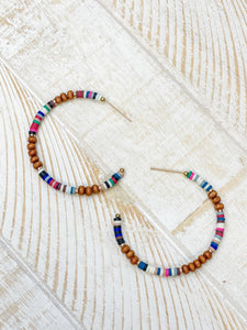 Heishi Multicolor Wood Bead Open Hoop Earrings