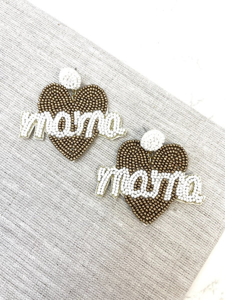Mama Heart Beaded Dangle Earrings