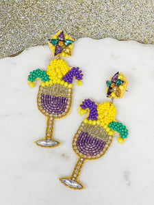 Mardi Gras Cocktail Beaded Dangle Earrings