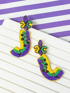 Mardi Gras Music Note Beaded Dangle Earrings