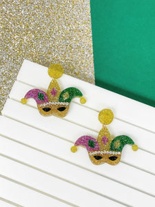 Shimmer Mardi Gras Mask Dangle Earrings