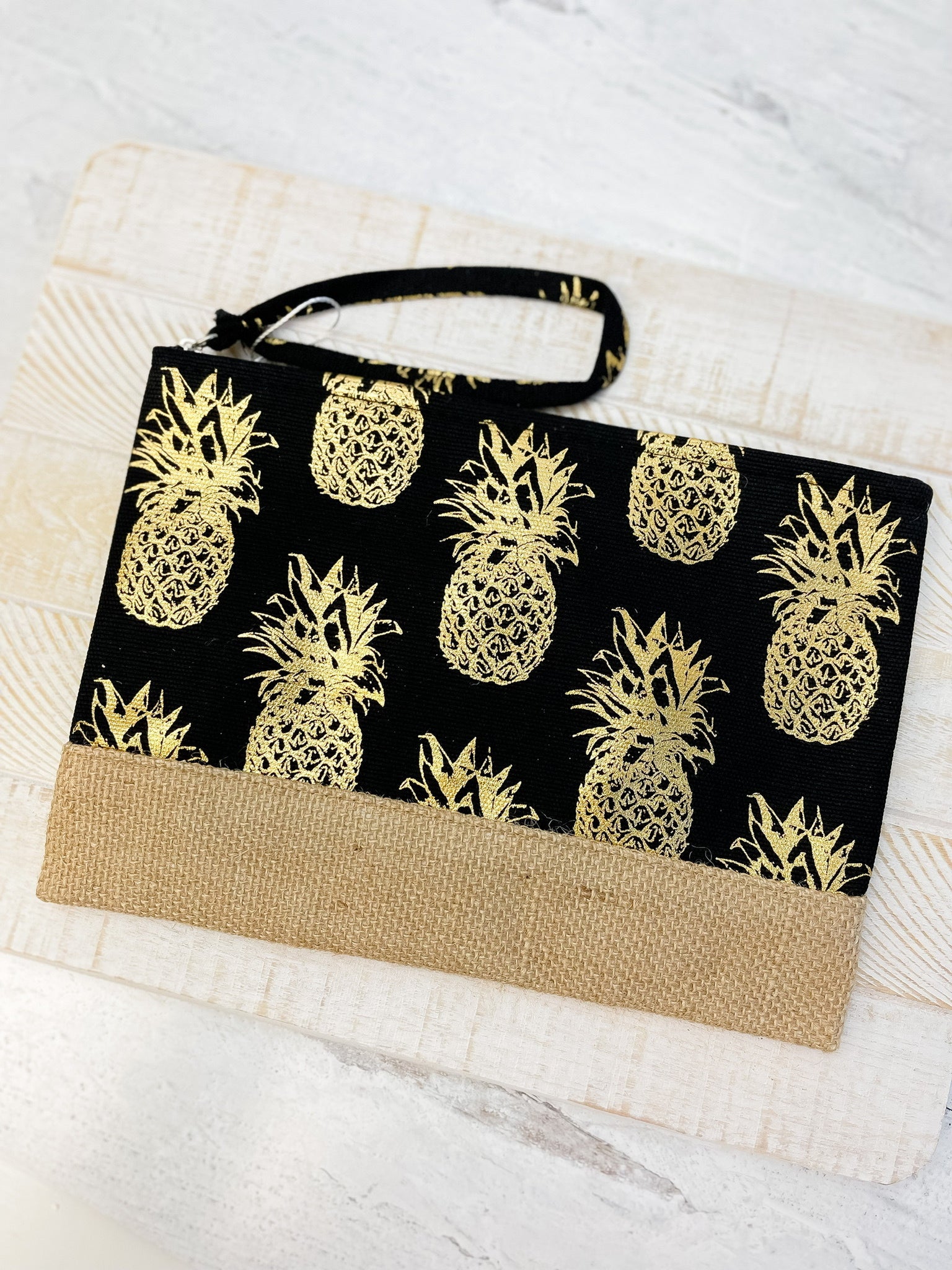 Metallic Pineapple Zip Pouch - Jet
