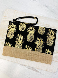 Metallic Pineapple Zip Pouch - Jet