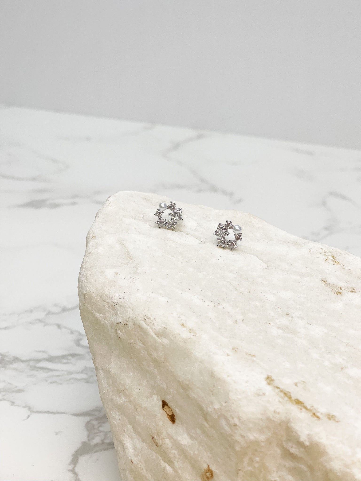 Cubic Zirconia Heart Cluster Stud Earrings