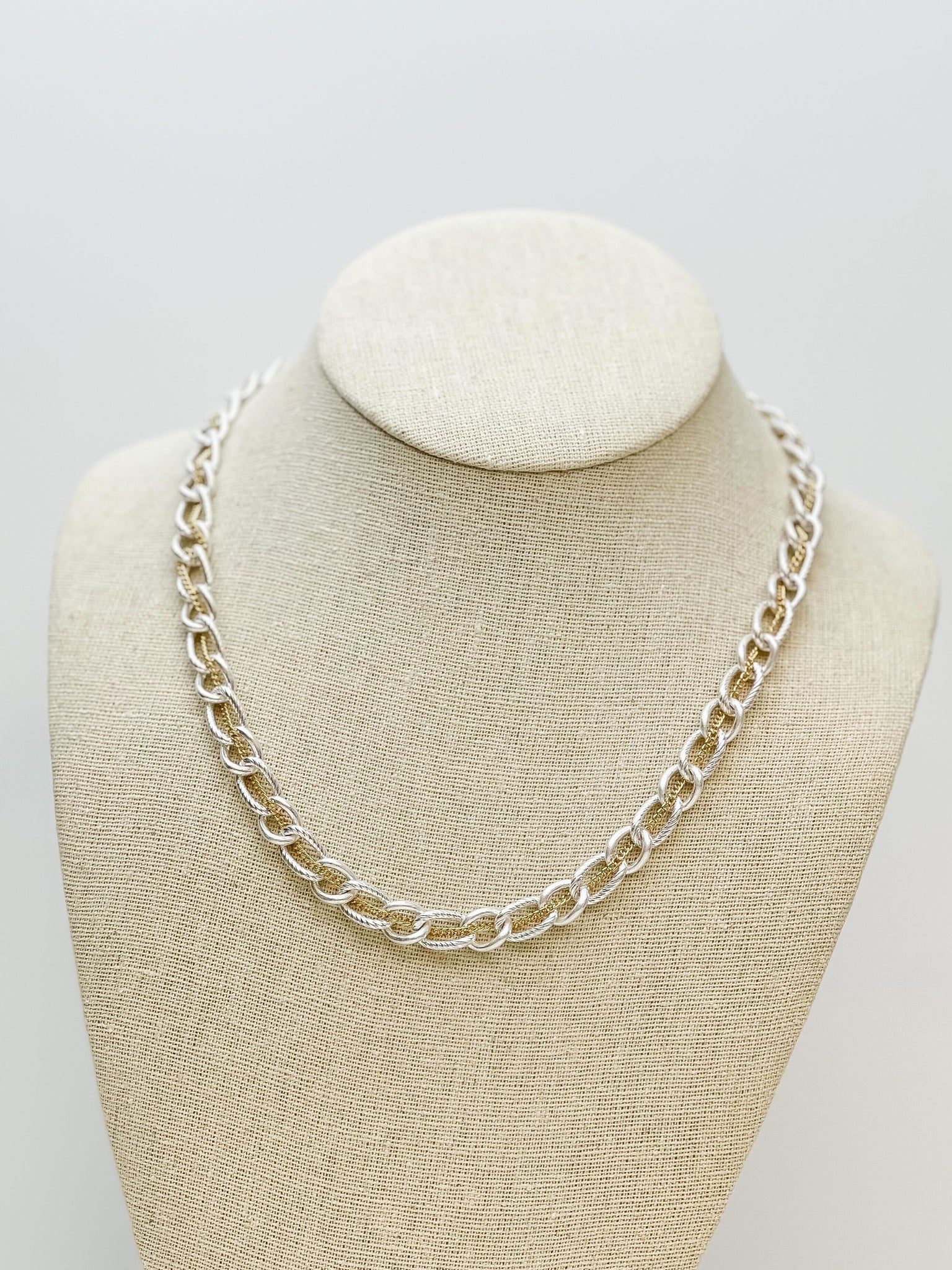 Two Tone Silver Plated Link Necklace