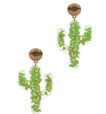 Mosaic Glitter Cactus Dangle Earrings