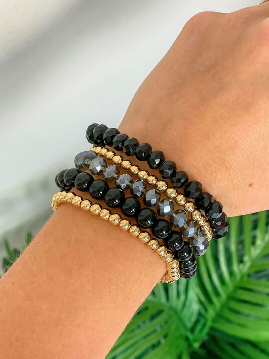 Multi Beaded Bracelet Stack - Black