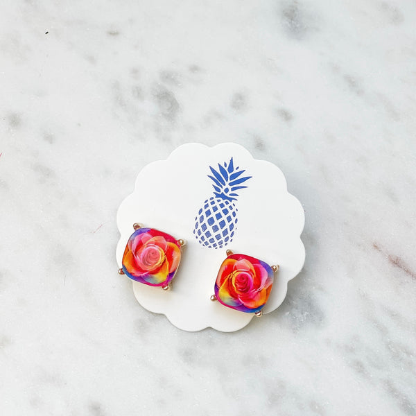 Rose Printed Stud Earrings