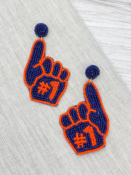 #1 Go Team Foam Finger Beaded Dangle Earrings