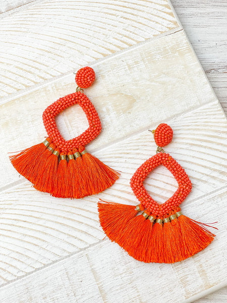 Seed Bead Fringe Dangle Earrings