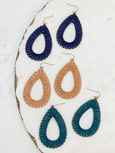 Oval Raffia Beaded Dangle Earrings