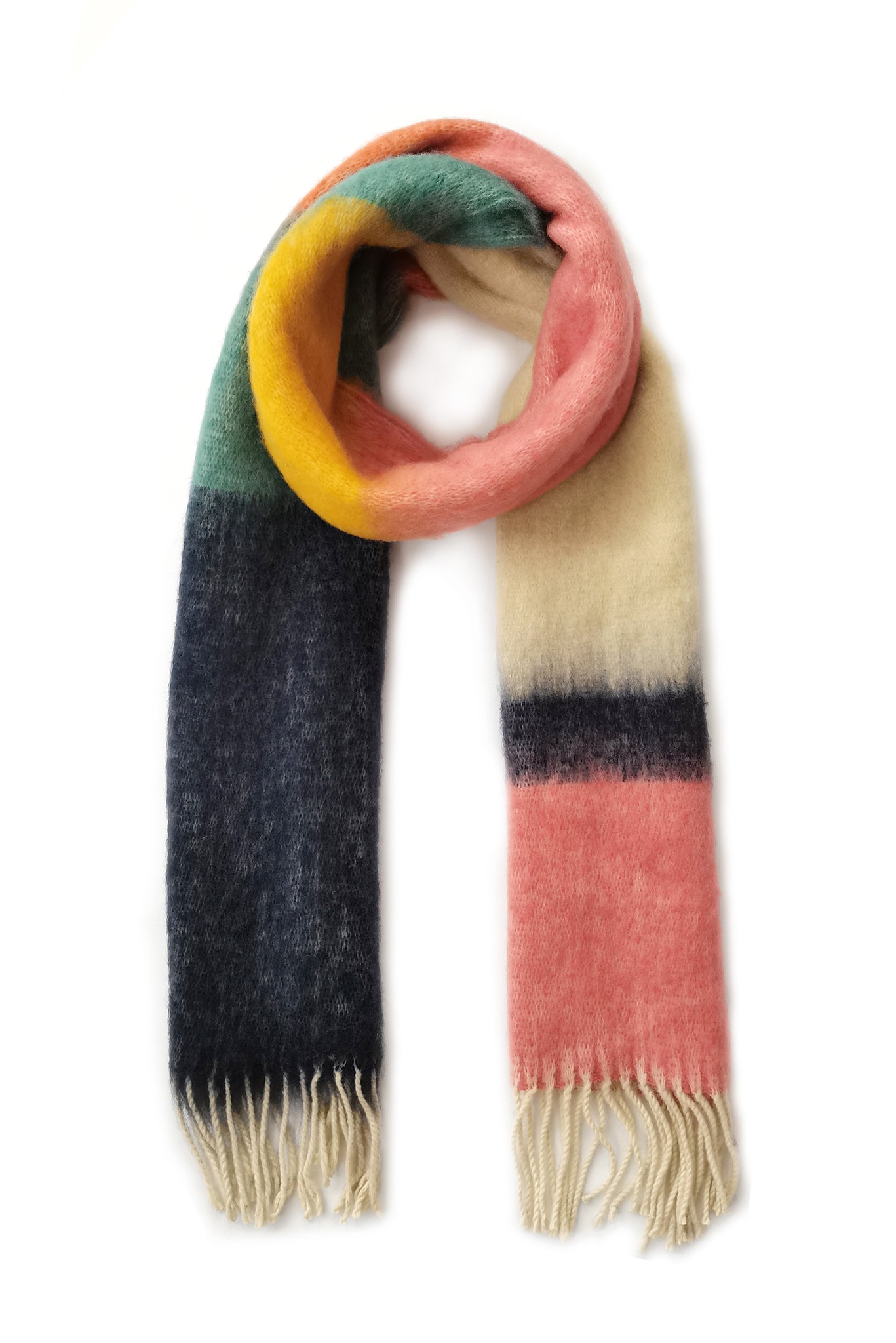 Color Block Cozy Fringe Scarf