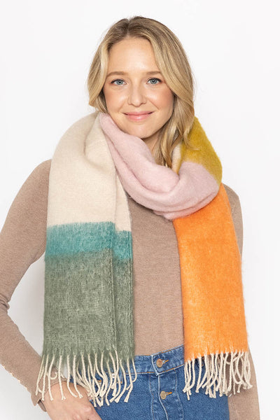 Color Block Cozy Fringe Scarf