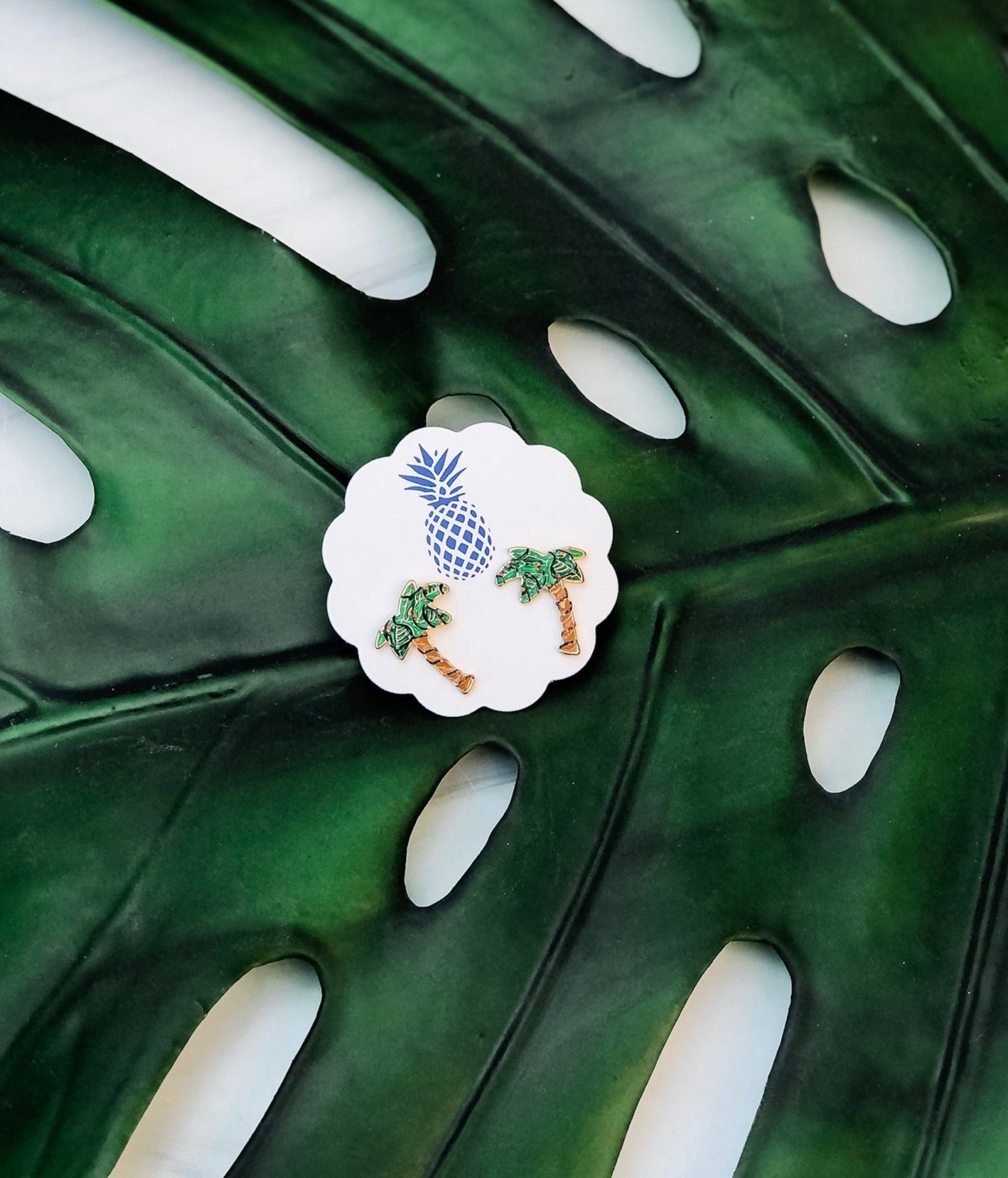 Holiday Palm Tree Enamel Stud Earrings