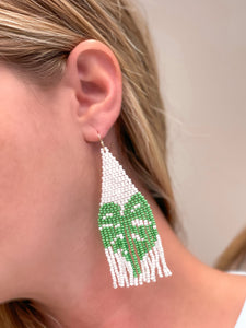 Palm Leaf Fringe Beaded Dangle Earrings