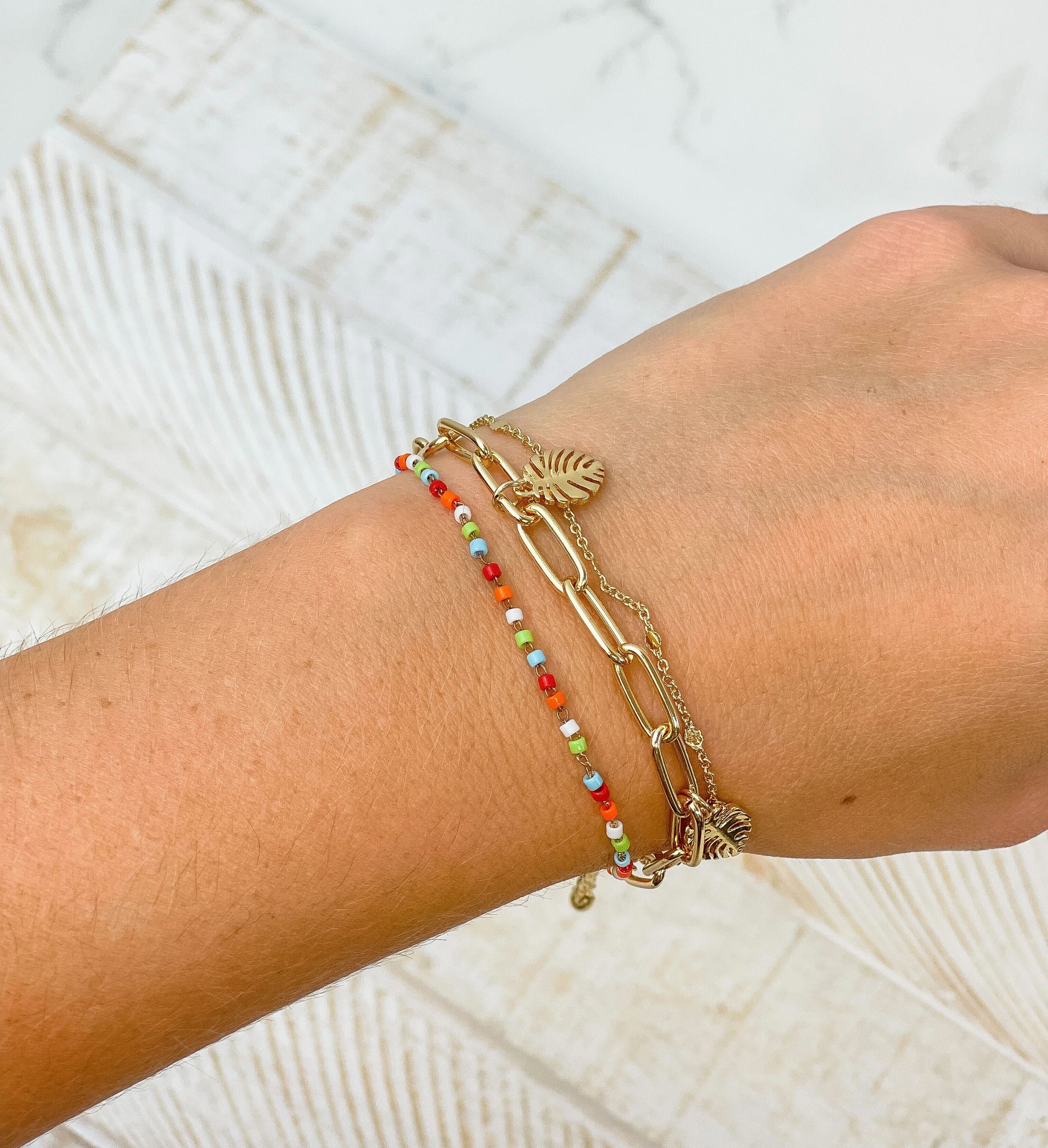 Palm Leaf Charm Link Bracelet