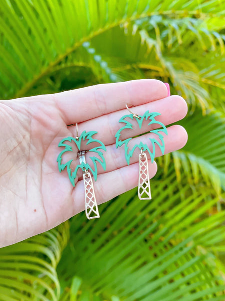 Palm Tree Metal Dangle Earrings