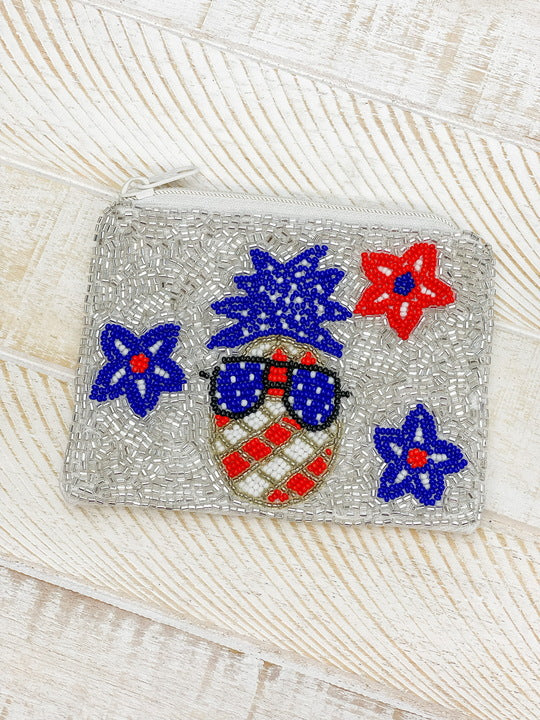 Patriotic Pineapple Beaded Zip Pouch
