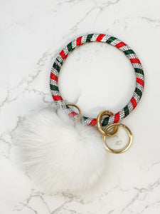 Pom Pom Crystal Rhinestone Bangle Key Ring - White