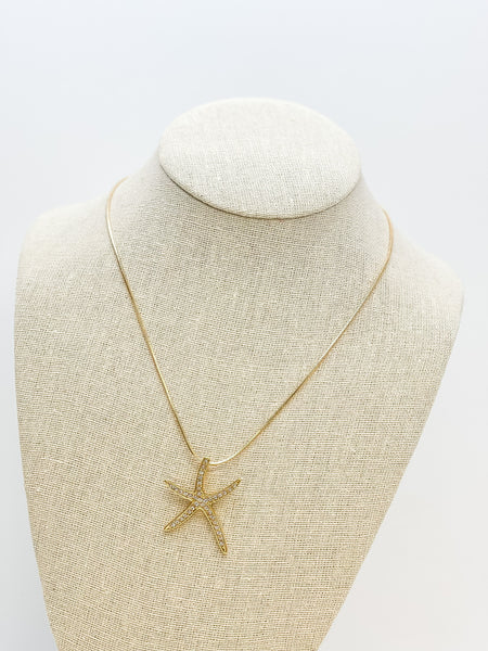 Rhinestone Starfish Pendant Necklaces