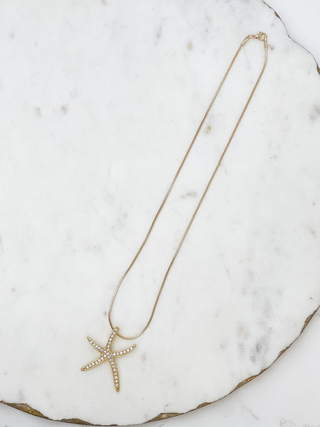 Rhinestone Starfish Pendant Necklaces