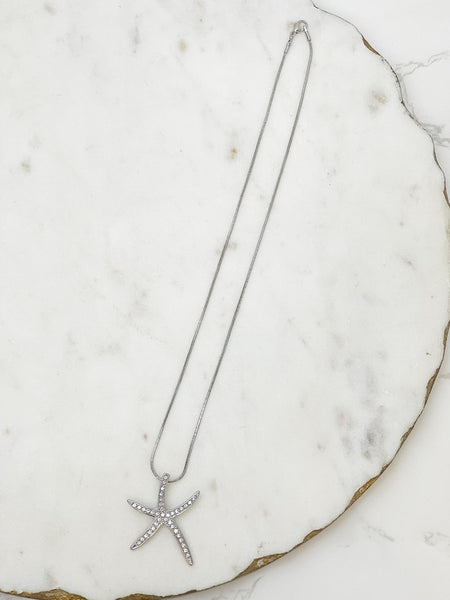 Rhinestone Starfish Pendant Necklaces