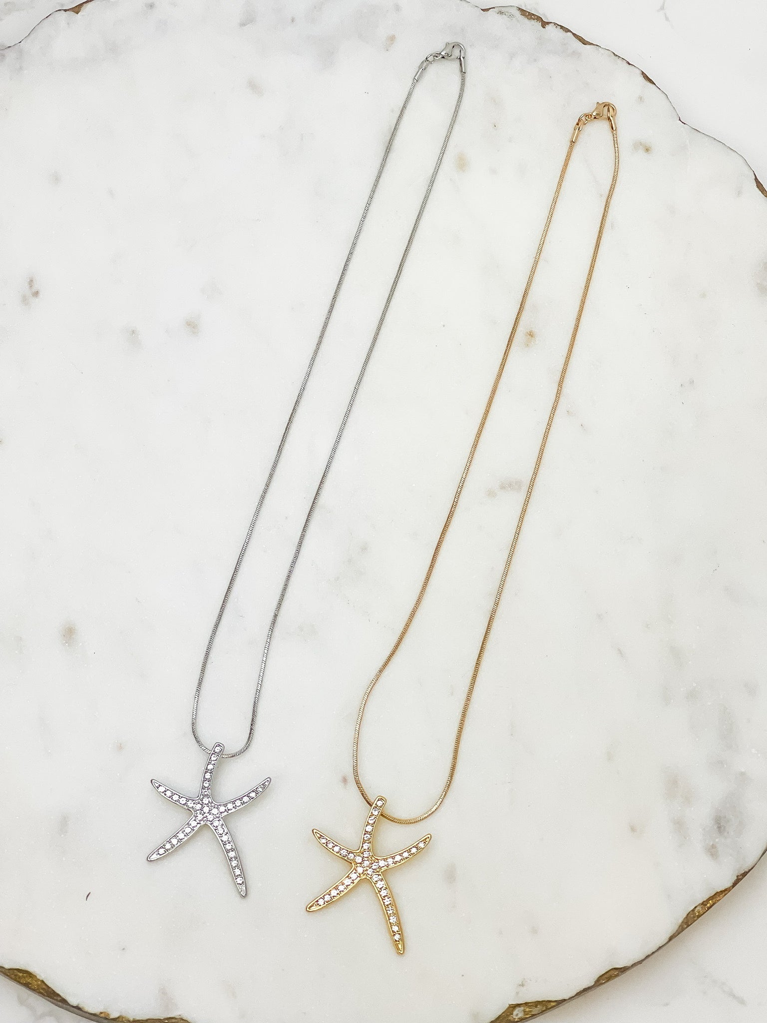 Rhinestone Starfish Pendant Necklaces