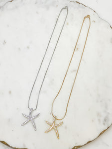 Rhinestone Starfish Pendant Necklaces