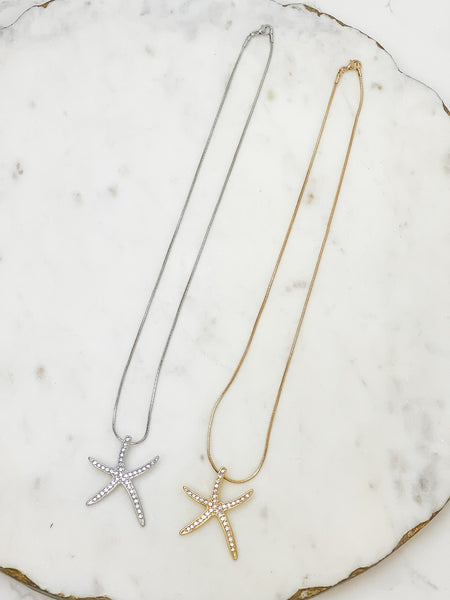 Rhinestone Starfish Pendant Necklaces