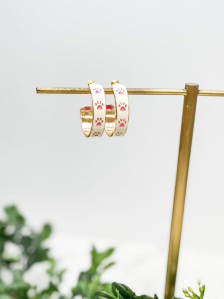 Paw Pattern Enamel Hoop Earrings