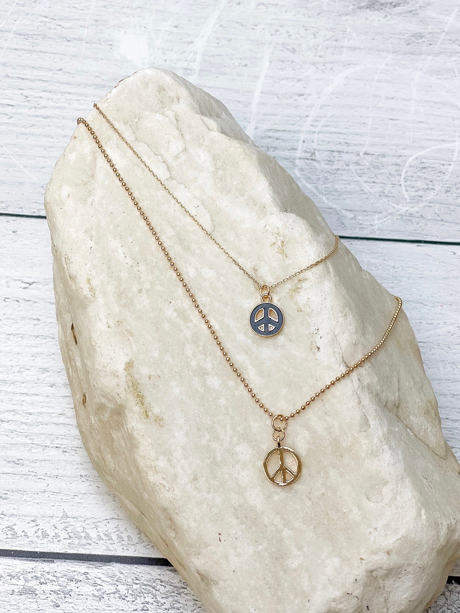 Layered Peace Sign Chain Necklace
